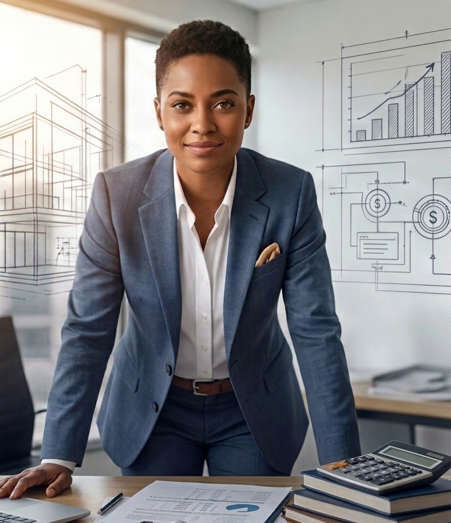 Tax advisor reviewing financial reports and tax strategy